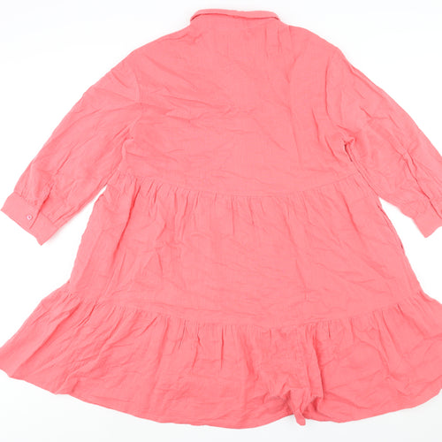 NEXT Womens Pink Cotton Shift Size 12 Collared Button - Smocked