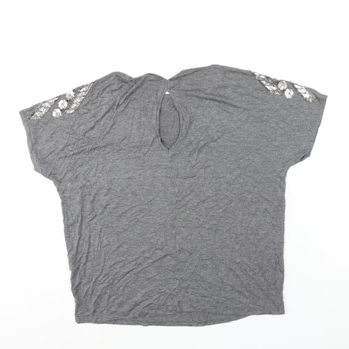 Warehouse Womens Grey Polyester Basic Blouse Size 14 Round Neck - Sequin Detail