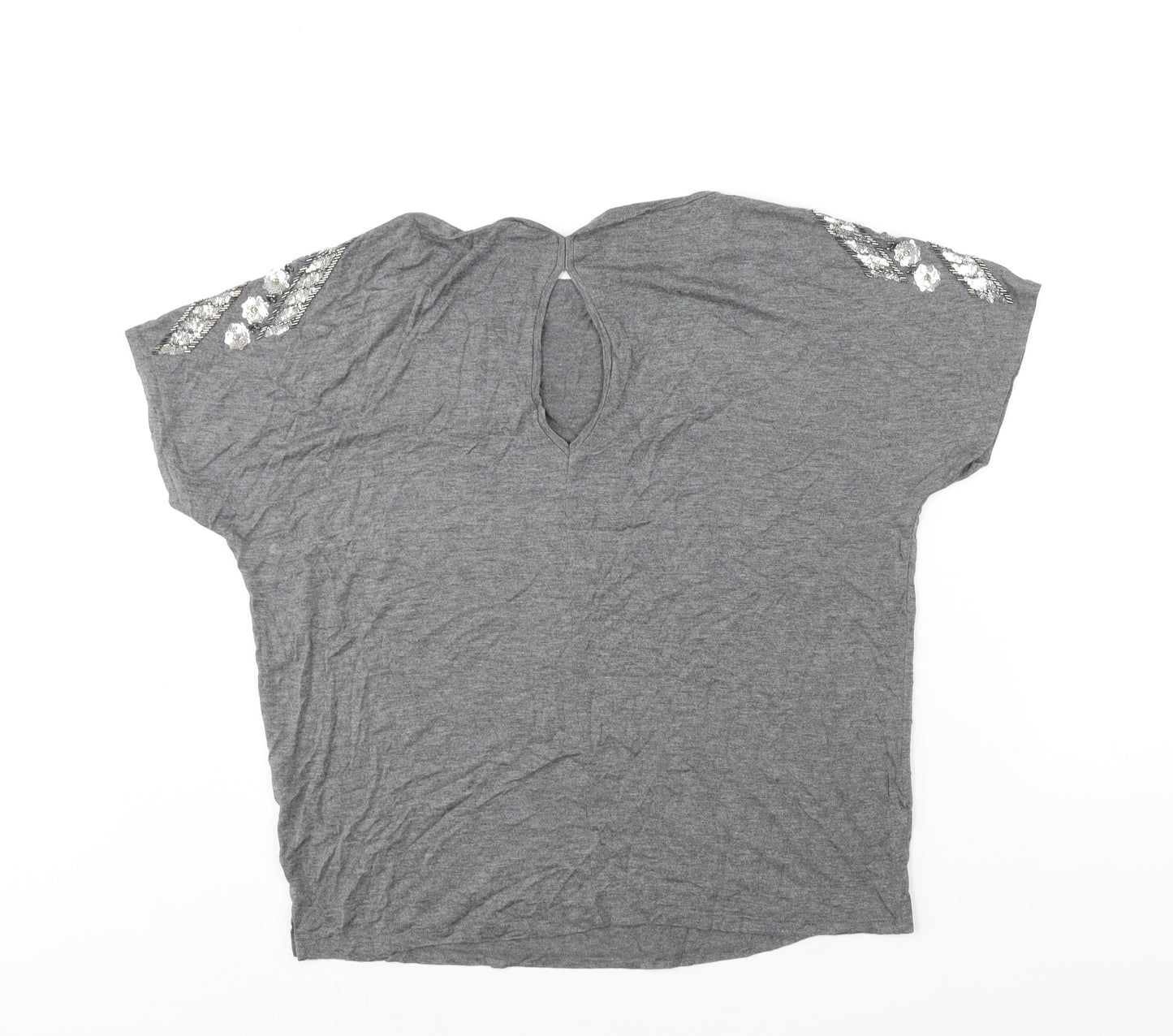 Warehouse Womens Grey Polyester Basic Blouse Size 14 Round Neck - Sequin Detail