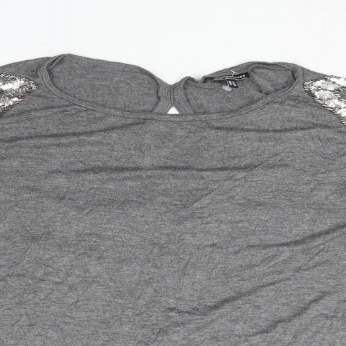 Warehouse Womens Grey Polyester Basic Blouse Size 14 Round Neck - Sequin Detail