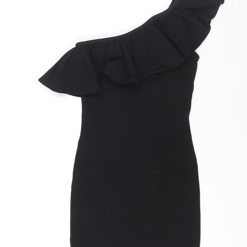 Miss Selfridge Womens Black Polyester Bodycon Size 6 One Shoulder Pullover - Frill