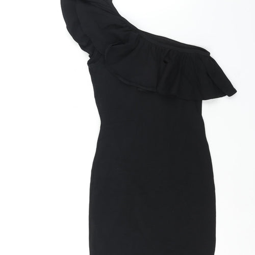 Miss Selfridge Womens Black Polyester Bodycon Size 6 One Shoulder Pullover - Frill