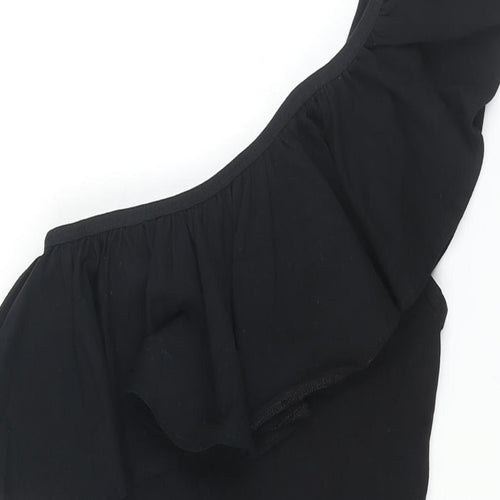 Miss Selfridge Womens Black Polyester Bodycon Size 6 One Shoulder Pullover - Frill