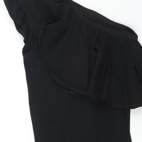Miss Selfridge Womens Black Polyester Bodycon Size 6 One Shoulder Pullover - Frill