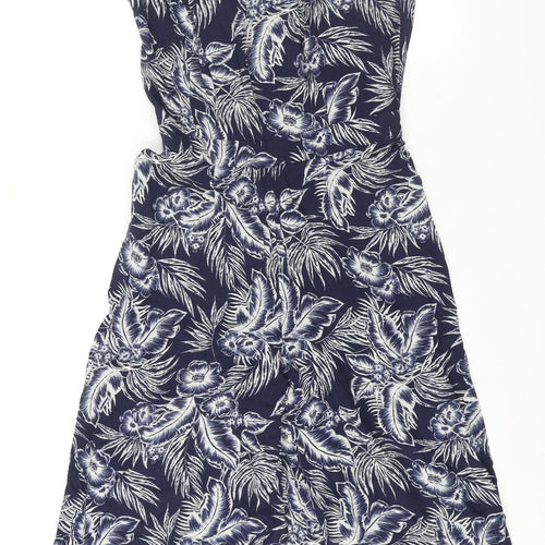 NEXT Womens Blue Geometric Polyester Jumpsuit One-Piece Size 10 L17 in Zip - Plant Print