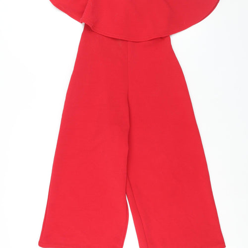 PRETTYLITTLETHING Womens Red Herringbone Polyester Jumpsuit One-Piece Size 6 L20 in Zip - Frill
