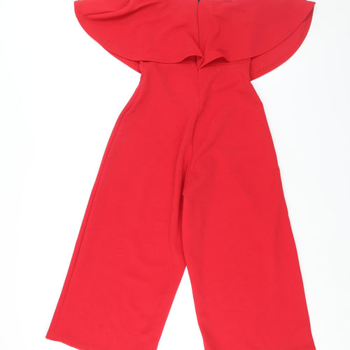 PRETTYLITTLETHING Womens Red Herringbone Polyester Jumpsuit One-Piece Size 6 L20 in Zip - Frill
