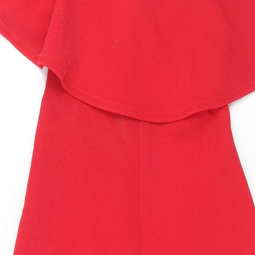 PRETTYLITTLETHING Womens Red Herringbone Polyester Jumpsuit One-Piece Size 6 L20 in Zip - Frill