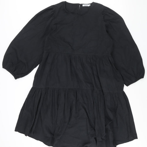 Oasis Womens Black Cotton Sheath Size L Round Neck Button - Smocked