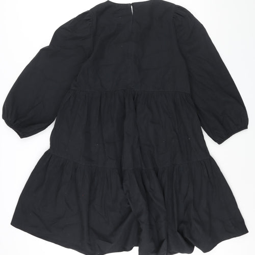 Oasis Womens Black Cotton Sheath Size L Round Neck Button - Smocked