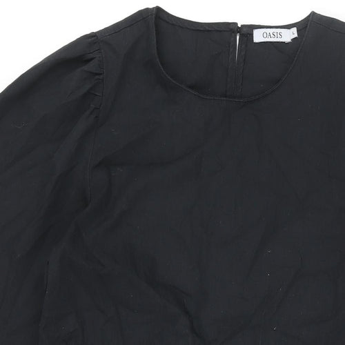 Oasis Womens Black Cotton Sheath Size L Round Neck Button - Smocked