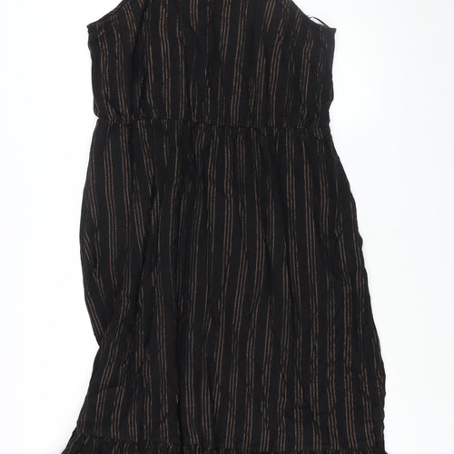 NEXT Womens Black Striped Linen Maxi Size 22 Round Neck Hook & Eye