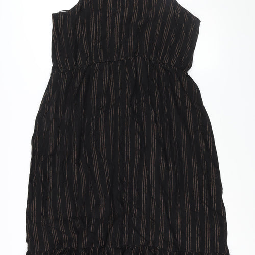 NEXT Womens Black Striped Linen Maxi Size 22 Round Neck Hook & Eye