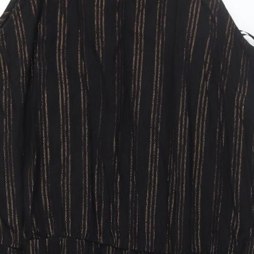 NEXT Womens Black Striped Linen Maxi Size 22 Round Neck Hook & Eye