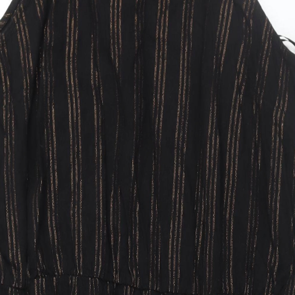 NEXT Womens Black Striped Linen Maxi Size 22 Round Neck Hook & Eye