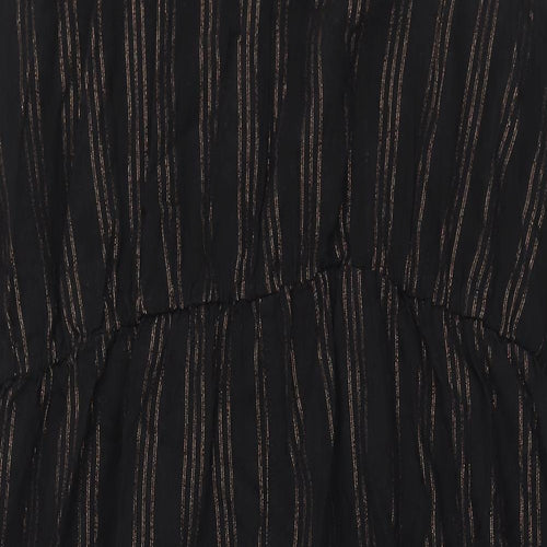 NEXT Womens Black Striped Linen Maxi Size 22 Round Neck Hook & Eye