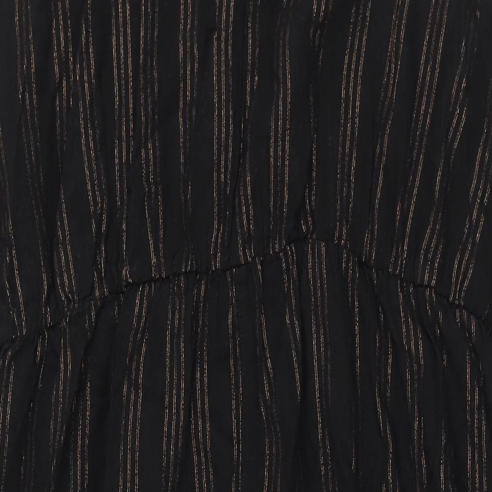 NEXT Womens Black Striped Linen Maxi Size 22 Round Neck Hook & Eye