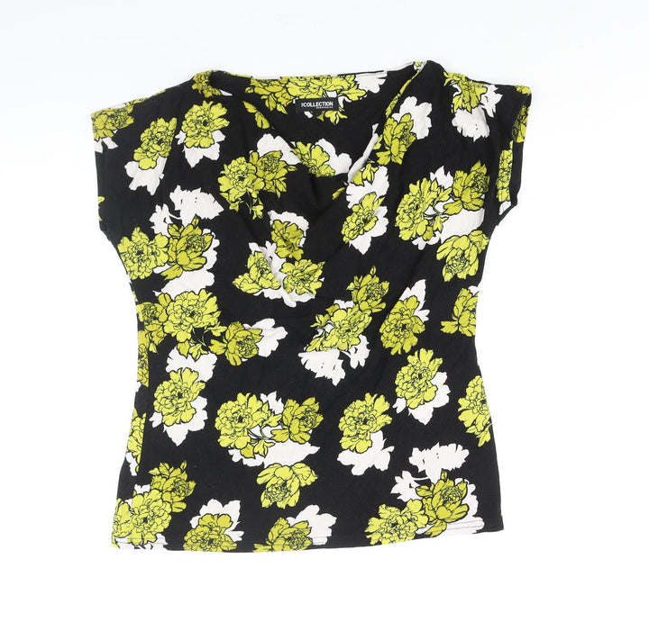Debenhams Womens Black Floral Viscose Basic Blouse Size 12 Cowl Neck