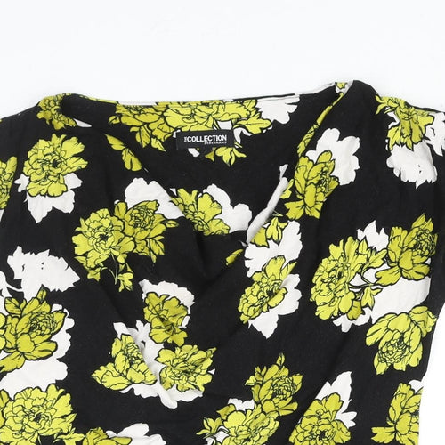 Debenhams Womens Black Floral Viscose Basic Blouse Size 12 Cowl Neck