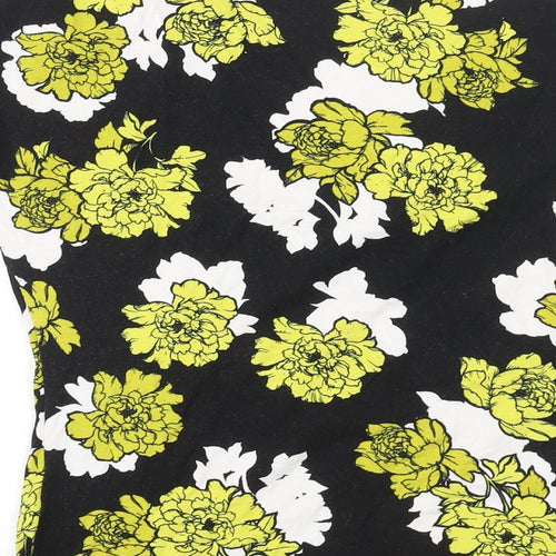 Debenhams Womens Black Floral Viscose Basic Blouse Size 12 Cowl Neck