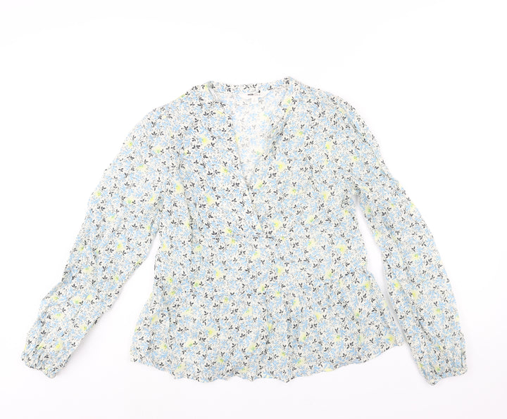 Per Una Womens Multicoloured Floral Cotton Basic Blouse Size 8 V-Neck