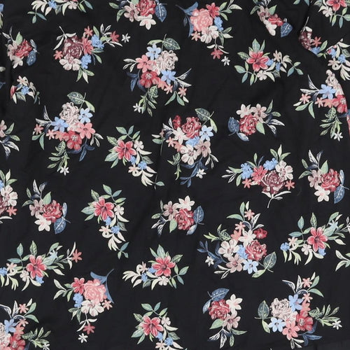 Marks and Spencer Womens Black Floral Viscose Basic Blouse Size 10 Round Neck - Tie Detail