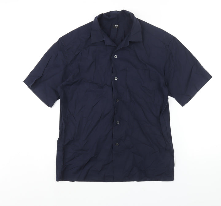 Uniqlo Mens Blue Cotton Button-Up Size S Collared Button