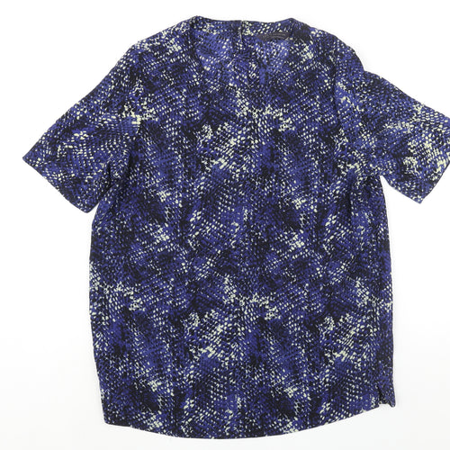 Marks and Spencer Womens Blue Animal Print Polyester Basic Blouse Size 10 Round Neck - Snakeskin Print