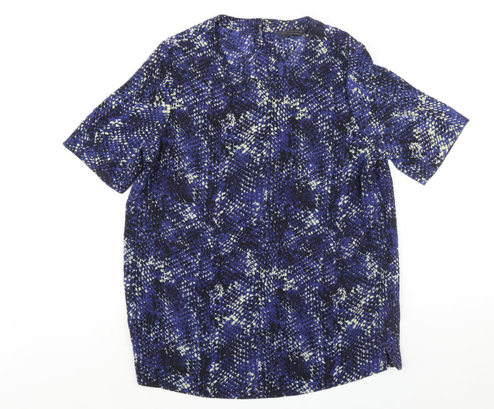 Marks and Spencer Womens Blue Animal Print Polyester Basic Blouse Size 10 Round Neck - Snakeskin Print