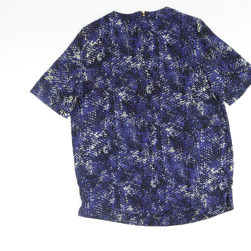 Marks and Spencer Womens Blue Animal Print Polyester Basic Blouse Size 10 Round Neck - Snakeskin Print