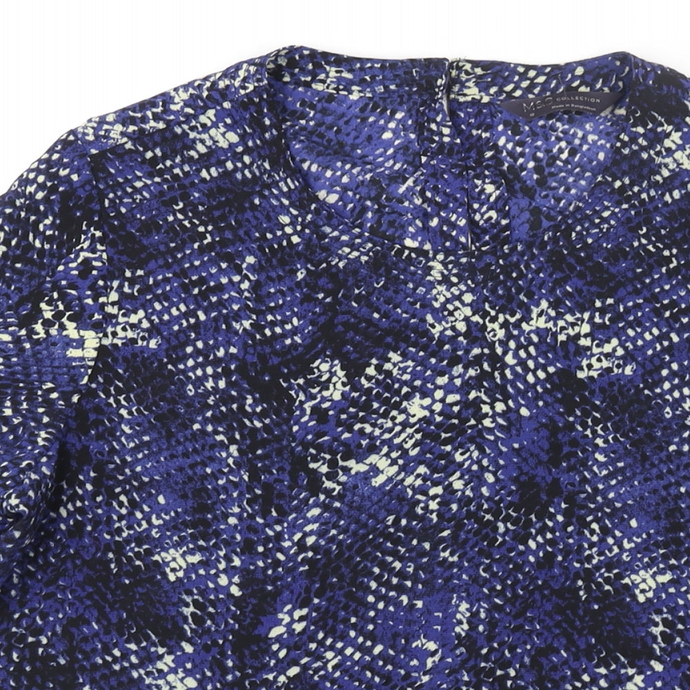 Marks and Spencer Womens Blue Animal Print Polyester Basic Blouse Size 10 Round Neck - Snakeskin Print