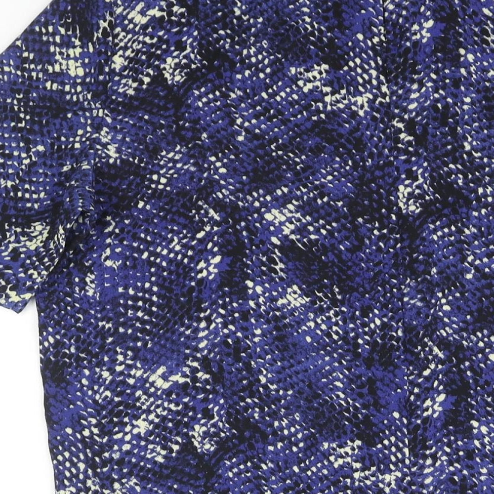 Marks and Spencer Womens Blue Animal Print Polyester Basic Blouse Size 10 Round Neck - Snakeskin Print