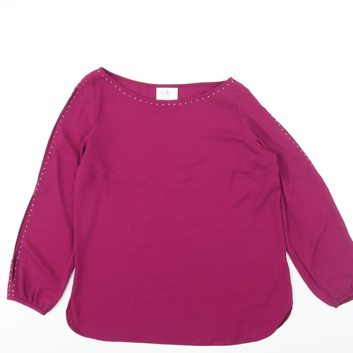 Wallis Womens Purple Polyester Basic Blouse Size 12 Boat Neck - Sleeve Cut Out Stud Detail