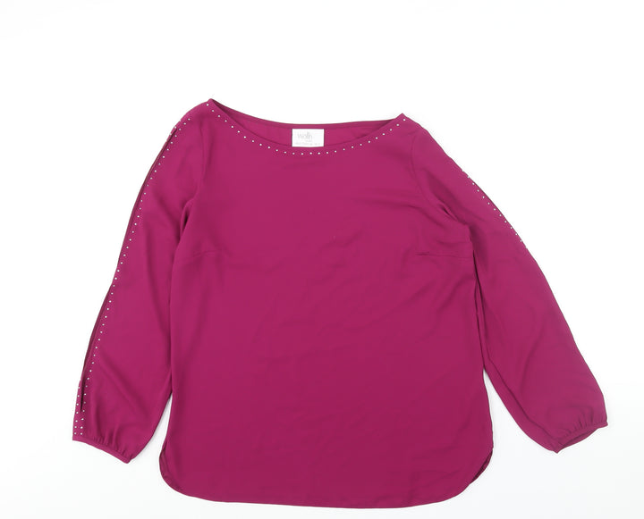 Wallis Womens Purple Polyester Basic Blouse Size 12 Boat Neck - Sleeve Cut Out Stud Detail