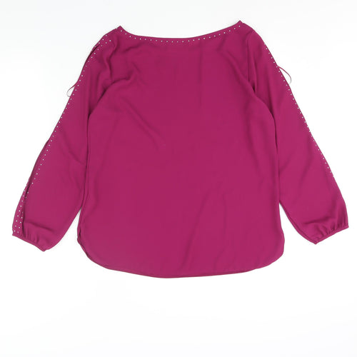 Wallis Womens Purple Polyester Basic Blouse Size 12 Boat Neck - Sleeve Cut Out Stud Detail