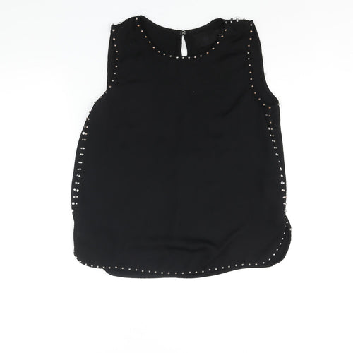 H&M Womens Black Polyester Camisole Blouse Size 8 Round Neck - Stud Detail Open Back