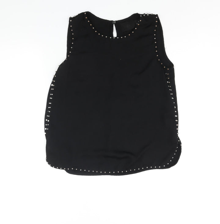 H&M Womens Black Polyester Camisole Blouse Size 8 Round Neck - Stud Detail Open Back