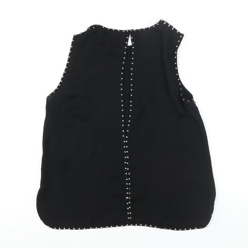 H&M Womens Black Polyester Camisole Blouse Size 8 Round Neck - Stud Detail Open Back