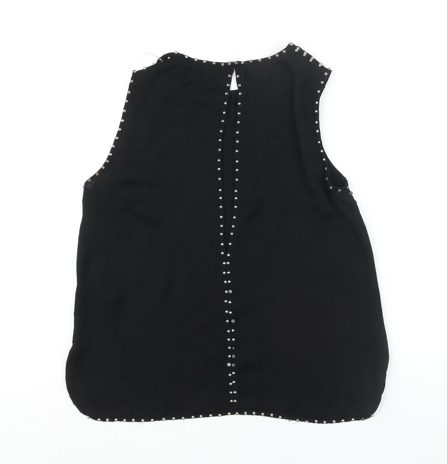 H&M Womens Black Polyester Camisole Blouse Size 8 Round Neck - Stud Detail Open Back