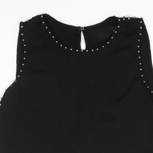 H&M Womens Black Polyester Camisole Blouse Size 8 Round Neck - Stud Detail Open Back