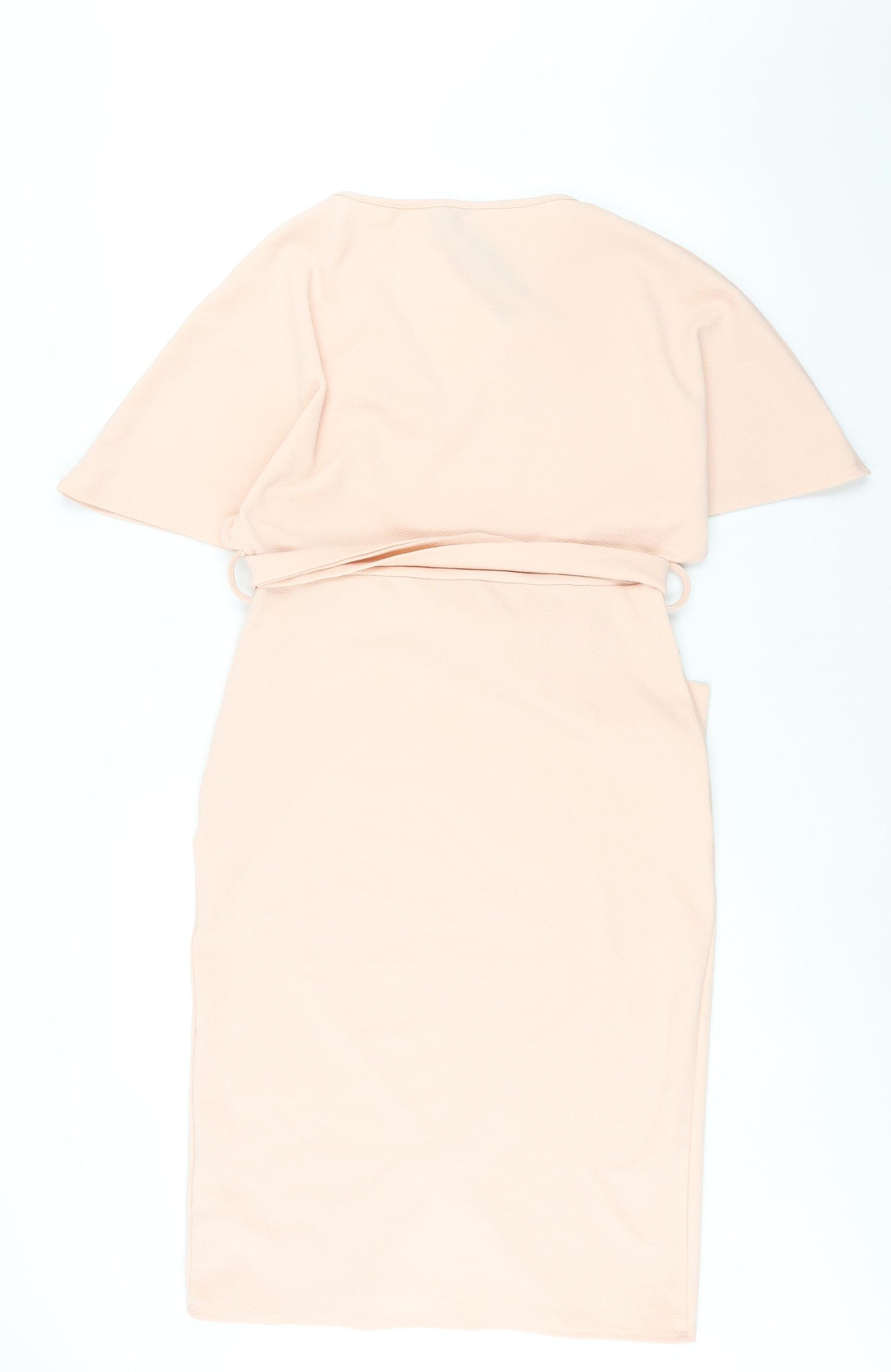 Boohoo Womens Pink Polyester Shift Size 14 V-Neck Pullover - Belted Batwing Sleeve