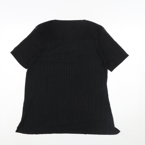 Autograph Womens Black Striped Viscose Basic Blouse Size 14 Round Neck - Mesh Sleeves