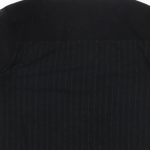 Autograph Womens Black Striped Viscose Basic Blouse Size 14 Round Neck - Mesh Sleeves