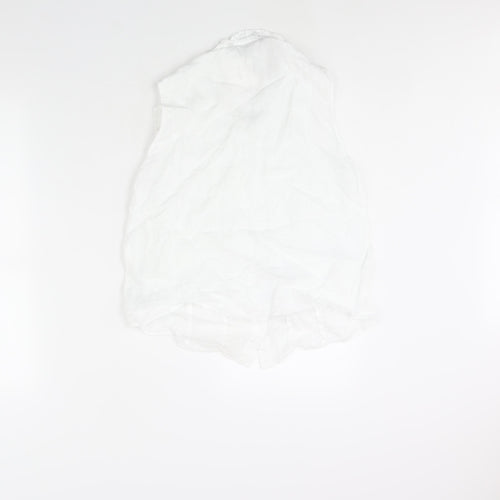 Zara Womens White Linen Camisole Blouse Size L Round Neck - Frill