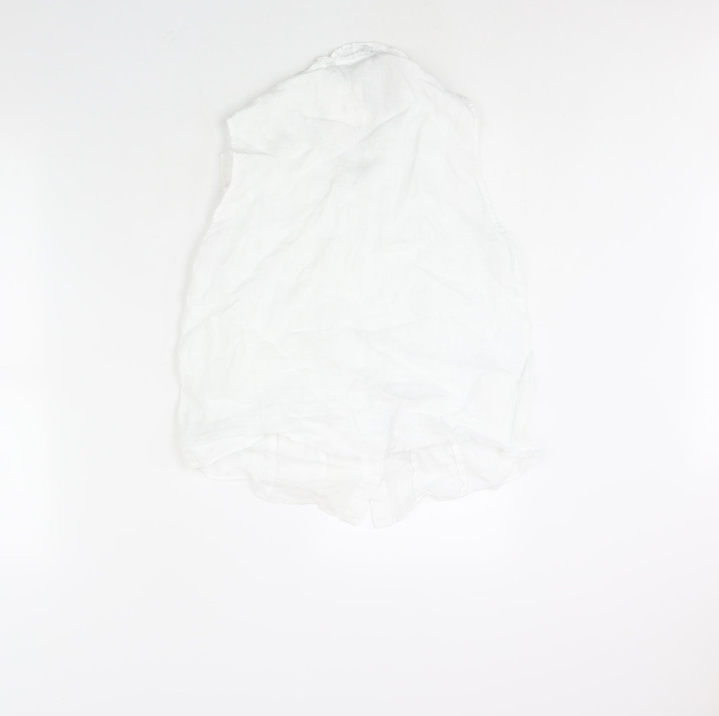 Zara Womens White Linen Camisole Blouse Size L Round Neck - Frill