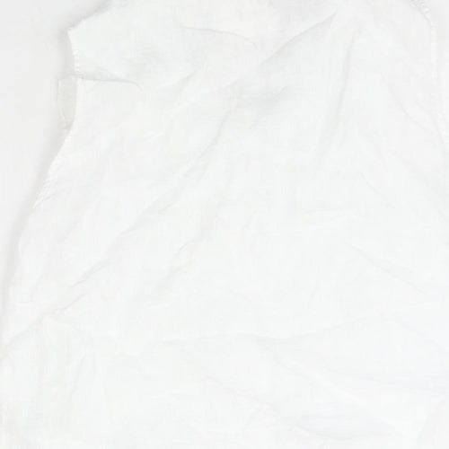 Zara Womens White Linen Camisole Blouse Size L Round Neck - Frill