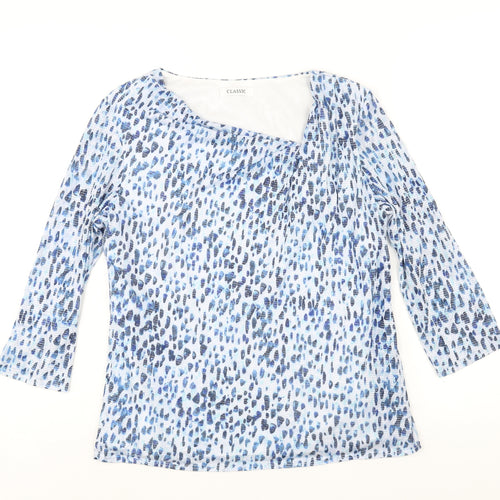 Classic Womens Blue Geometric Polyester Basic Blouse Size 12 Square Neck