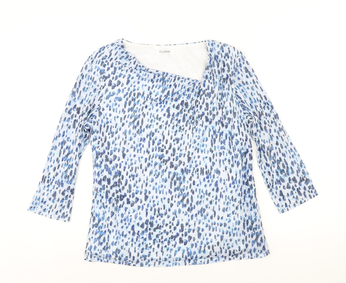 Classic Womens Blue Geometric Polyester Basic Blouse Size 12 Square Neck
