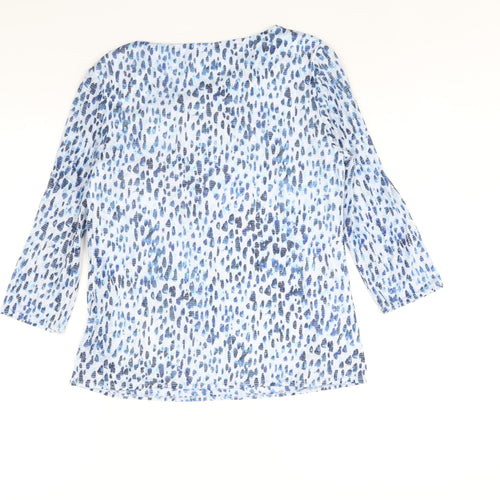 Classic Womens Blue Geometric Polyester Basic Blouse Size 12 Square Neck