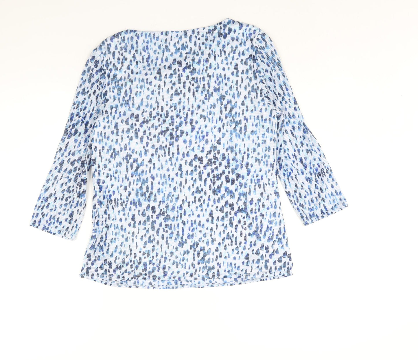 Classic Womens Blue Geometric Polyester Basic Blouse Size 12 Square Neck